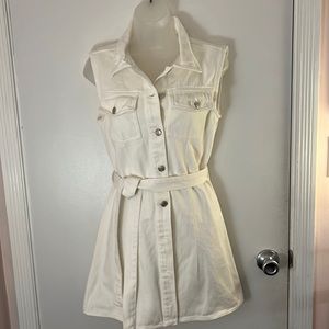 Vintage Bobbles & Lake white sleeveless button down denim belted dress size M